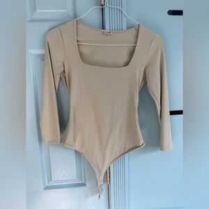 FREE PEOPLE Tan 3/4 Sleeve Bodysuit